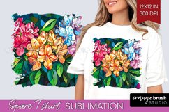 Stained Glass Flowers Square Tshirt Background - Floral PNG Product Image 1