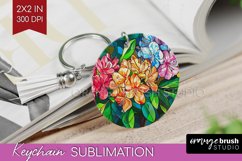 Stained Glass Flowers Keychain PNG - Floral Keychain Product Image 1