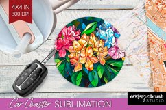 Stained Glass Flowers Car Coaster - Floral Coaster PNG Product Image 1