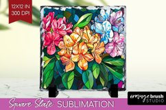 Stained Glass Flowers Slate PNG - Floral Square Slate Product Image 1