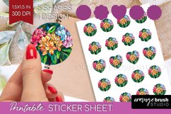 Stained Glass Flowers Round Sticker - Floral Printable Sheet Product Image 1