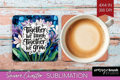 Family Quote Square Coaster - Stained Flass Flowers Coaster Product Image 1