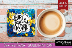 Family Quote Square Coaster - Stained Flass Flowers Coaster Product Image 1