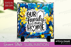Family Quote Slate PNG - Stained Flass Flowers Square Slate Product Image 1