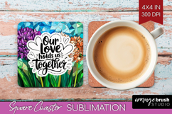 Family Quote Square Coaster - Stained Flass Flowers Coaster Product Image 1