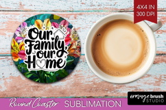 Family Quote Round Coaster - Stained Flass Flowers Coaster Product Image 1