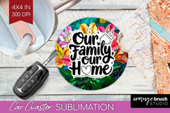 Family Quote Car Coaster - Stained Flass Flowers Coaster PNG Product Image 1