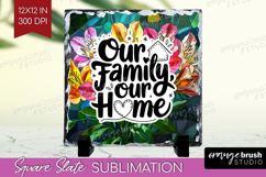 Family Quote Slate PNG - Stained Flass Flowers Square Slate Product Image 1