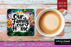 Family Quote Square Coaster - Stained Flass Flowers Coaster Product Image 1
