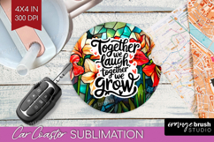 Family Quote Car Coaster - Stained Flass Flowers Coaster PNG Product Image 1