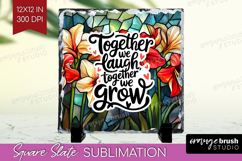 Family Quote Slate PNG - Stained Flass Flowers Square Slate Product Image 1