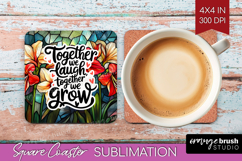 Family Quote Square Coaster - Stained Flass Flowers Coaster Product Image 1