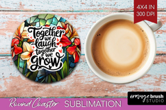 Family Quote Round Coaster - Stained Flass Flowers Coaster Product Image 1