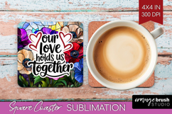 Family Quote Square Coaster - Stained Flass Flowers Coaster Product Image 1