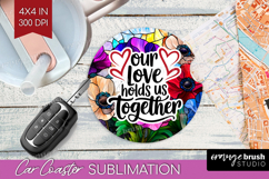 Family Quote Car Coaster - Stained Flass Flowers Coaster PNG Product Image 1