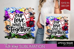 Family Quote Tote Bag - Stained Flass Flowers Tote Bag PNG Product Image 1