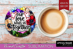 Family Quote Round Coaster - Stained Flass Flowers Coaster Product Image 1