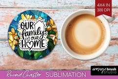 Family Quote Round Coaster - Stained Flass Flowers Coaster Product Image 1
