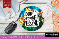 Family Quote Car Coaster - Stained Flass Flowers Coaster PNG Product Image 1