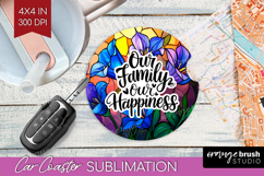Family Quote Car Coaster - Stained Flass Flowers Coaster PNG Product Image 1