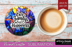 Family Quote Round Coaster - Stained Flass Flowers Coaster Product Image 1