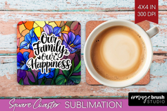 Family Quote Square Coaster - Stained Flass Flowers Coaster Product Image 1