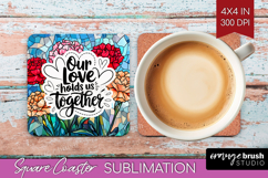 Family Quote Square Coaster - Stained Flass Flowers Coaster Product Image 1