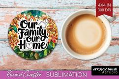 Family Quote Round Coaster - Stained Flass Flowers Coaster Product Image 1