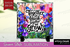 Family Quote Slate PNG - Stained Flass Flowers Square Slate Product Image 1