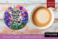 Family Quote Round Coaster - Stained Flass Flowers Coaster Product Image 1