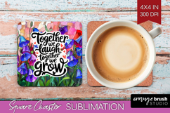Family Quote Square Coaster - Stained Flass Flowers Coaster Product Image 1