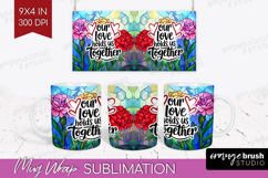 Family Quote Mug Wrap - Stained Flass Flowers Mug PNG Product Image 1