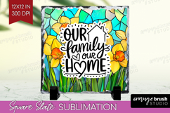 Family Quote Slate PNG - Stained Flass Flowers Square Slate Product Image 1