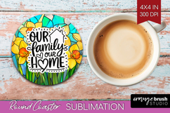 Family Quote Round Coaster - Stained Flass Flowers Coaster Product Image 1