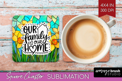 Family Quote Square Coaster - Stained Flass Flowers Coaster Product Image 1