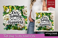 Family Quote Tote Bag - Stained Flass Flowers Tote Bag PNG Product Image 1