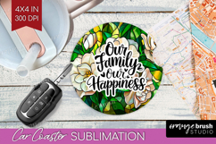Family Quote Car Coaster - Stained Flass Flowers Coaster PNG Product Image 1