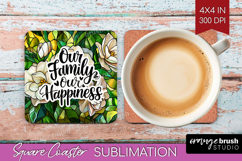 Family Quote Square Coaster - Stained Flass Flowers Coaster Product Image 1