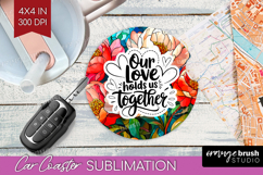 Family Quote Car Coaster - Stained Flass Flowers Coaster PNG Product Image 1