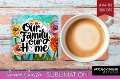 Family Quote Square Coaster - Stained Flass Flowers Coaster Product Image 1