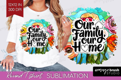 Family Quote Round Tshirt Background - Stained Flass Flowers Product Image 1