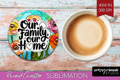 Family Quote Round Coaster - Stained Flass Flowers Coaster Product Image 1