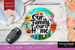 Family Quote Car Coaster - Stained Flass Flowers Coaster PNG Product Image 1