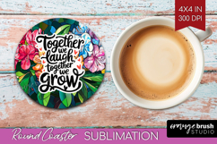 Family Quote Round Coaster - Stained Flass Flowers Coaster Product Image 1