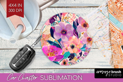 3D Flowers Car Coaster - Summer Coaster PNG Sublimation Product Image 1