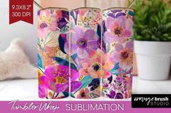 3D Flowers Tumbler Wrap - Summer Tumbler PNG Sublimation Product Image 1