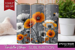 3D Flowers Tumbler Wrap - Summer Tumbler PNG Sublimation Product Image 1