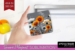 3D Flowers Magnet Sublimation - Summer Square Magnet PNG Product Image 1