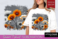 3D Flowers Square Tshirt Background - Summer PNG Sublimation Product Image 1