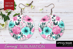 3D Flowers Round Earrings - Summer PNG Sublimation Product Image 1